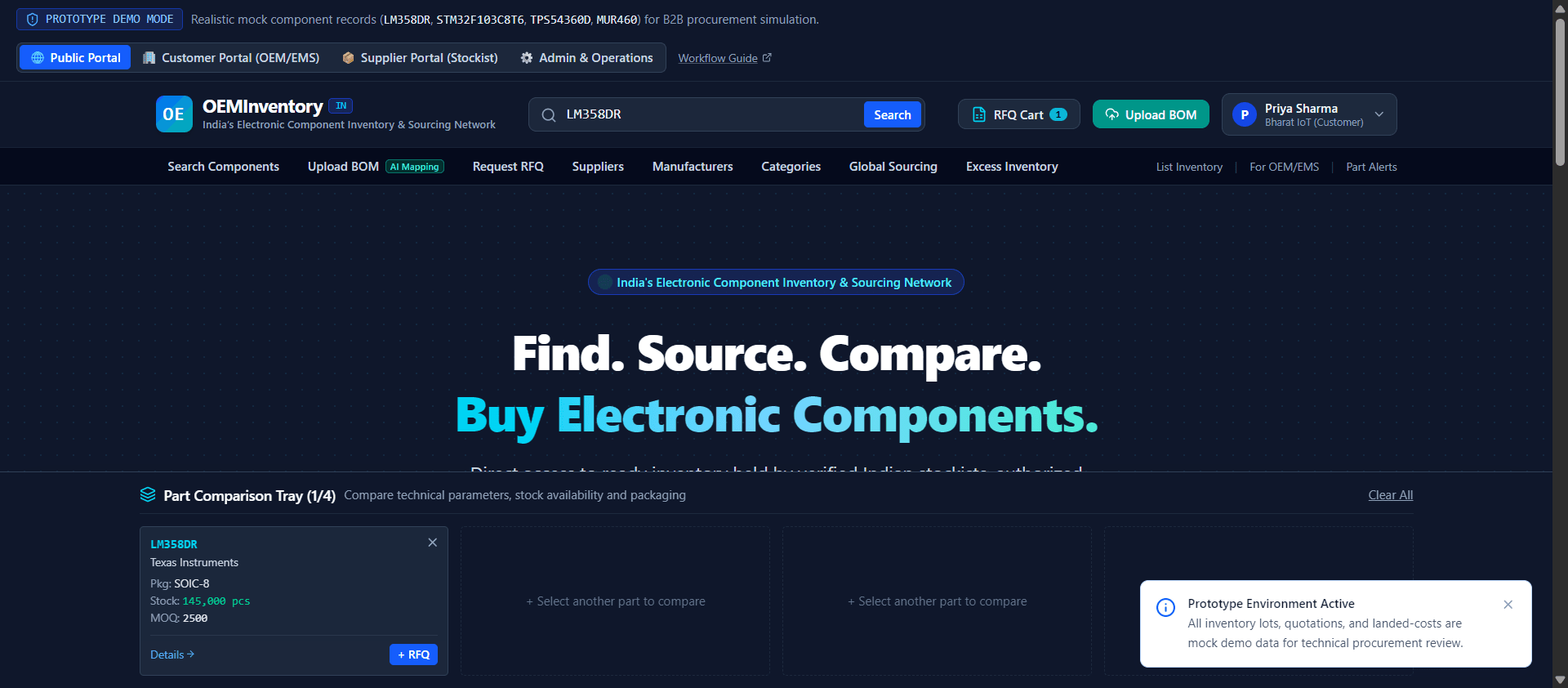 Live screenshot of the OEMInventory website