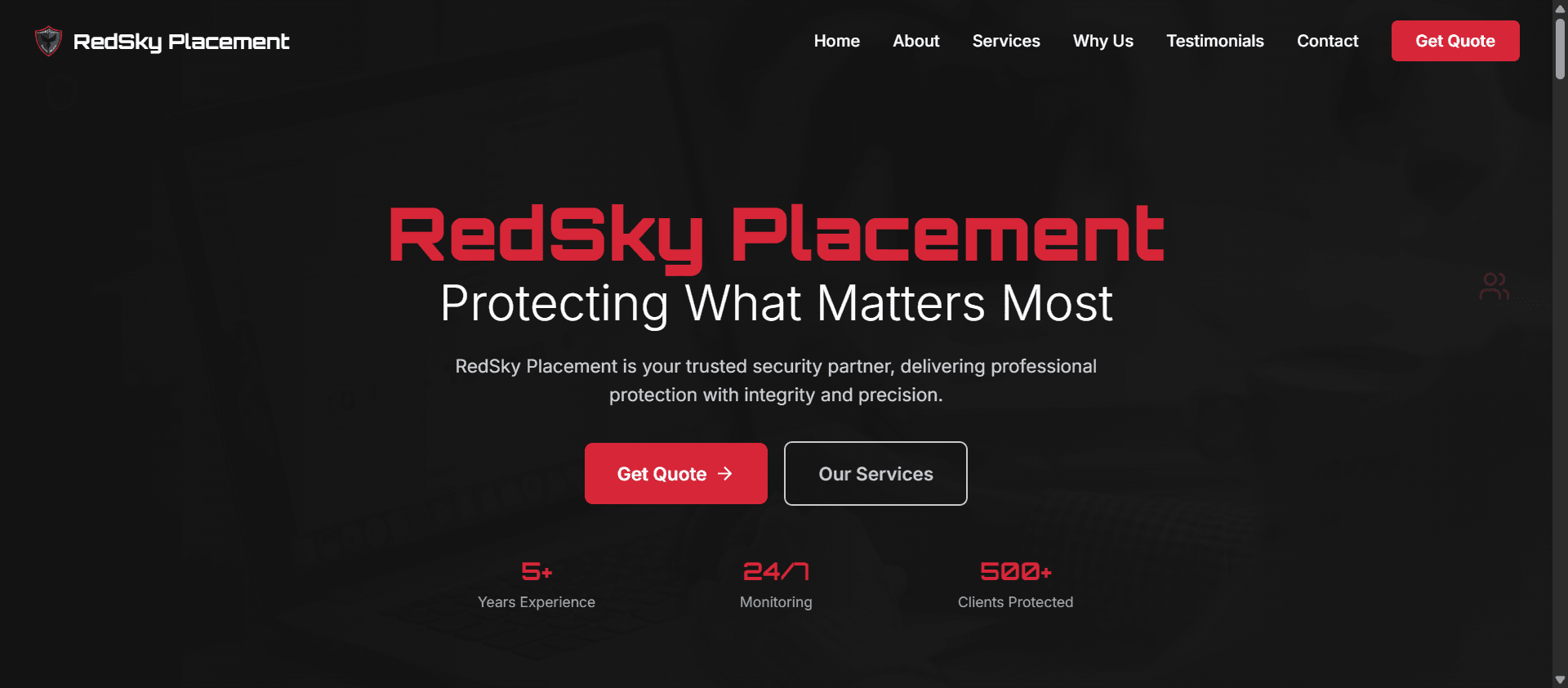 Live screenshot of the RedSky Placement website