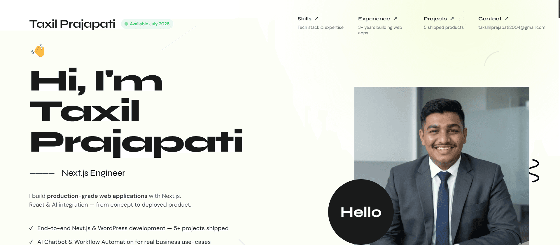 Live screenshot of the Taxil Prajapati website